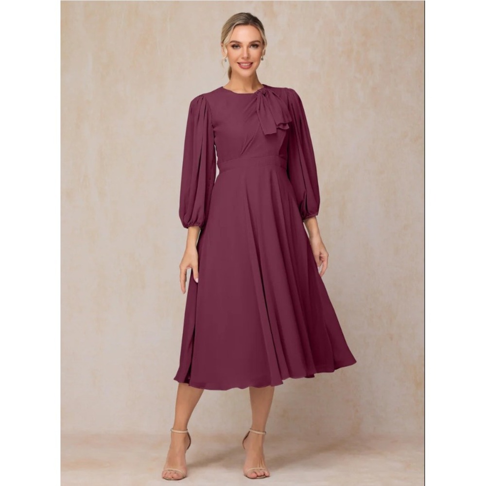 Cicinia NEW Mulberry Bow Neck Chiffon Midi Dress Long Sleeve Size 12 CMOB064